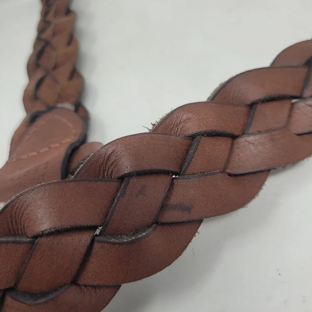 Brown Leather Belt Mens 36 Braided Woven Casual Utility Rugged Rustic Artisan